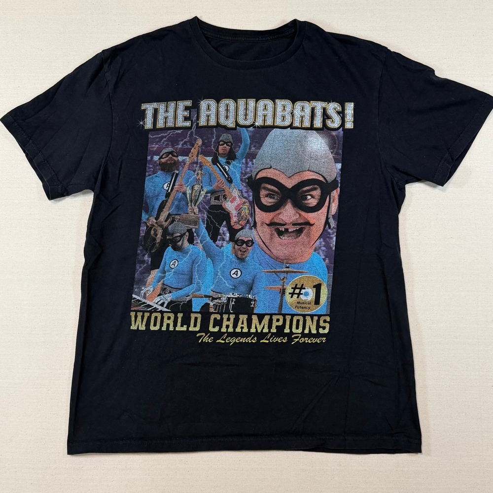 The Aquabats World Champions Graphic T-Shirt Black Short Sleeve Band Tee medium
